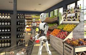 Robot pushing grocery cart